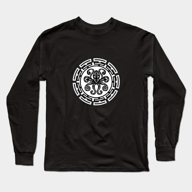 Octopus Tribal Black and White Long Sleeve T-Shirt by joolsd1@gmail.com